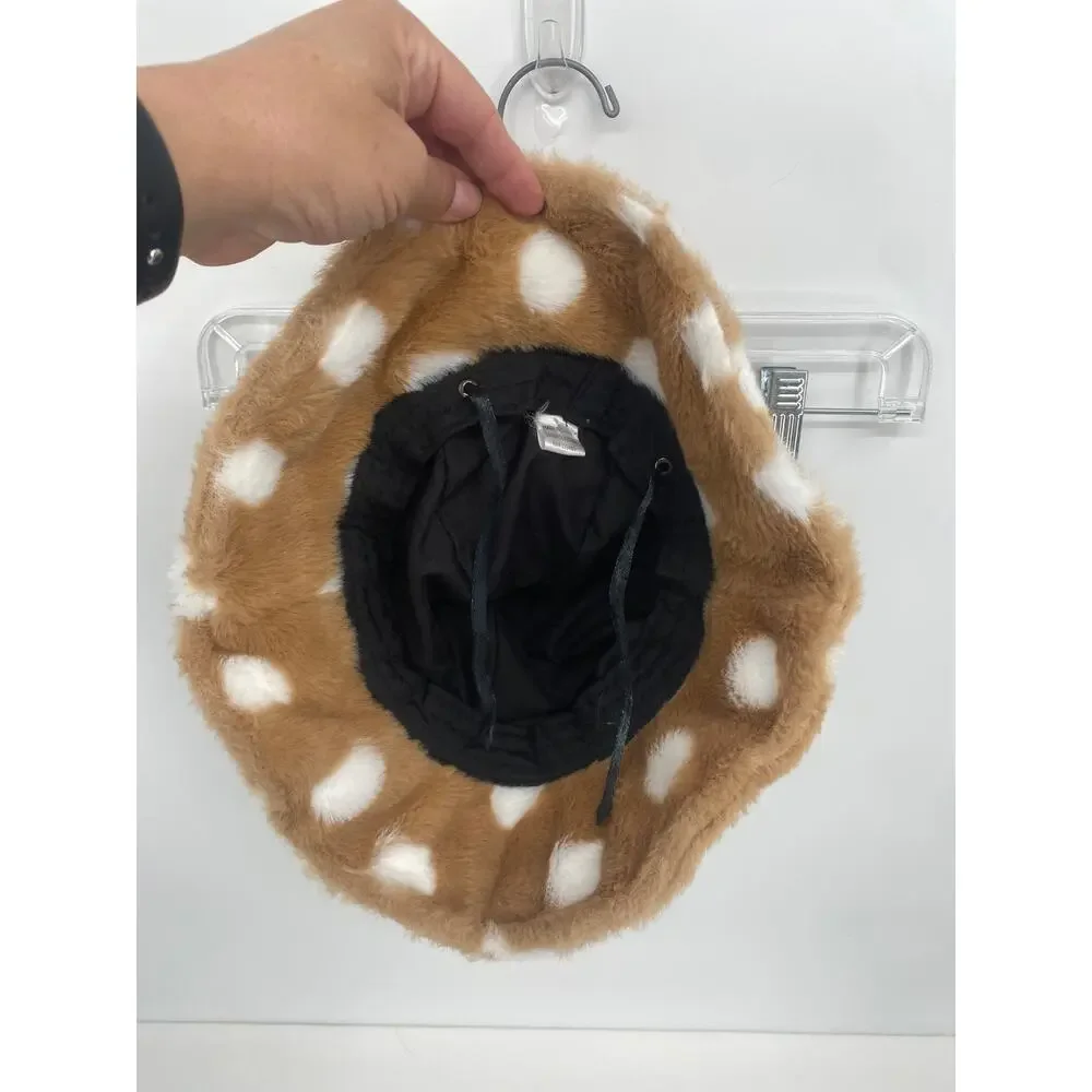 Furry Bucket Hat Cute Reindeer Antlers Fluffy Winter Warmer Cap Women Girls